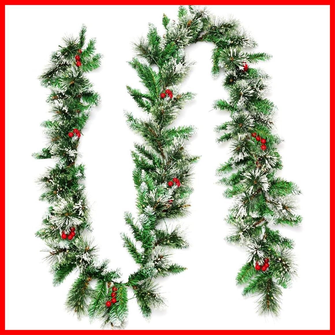 【人気商品】TANGKULA クリスマス 飾り ガーランド 2.7m クリスマスモール LEDライト付き 松かさ付き 葉っぱ クリスマス オーナメント パーティー装飾藤 ガーデン装飾籐 松の葉モール 部屋 店舗 