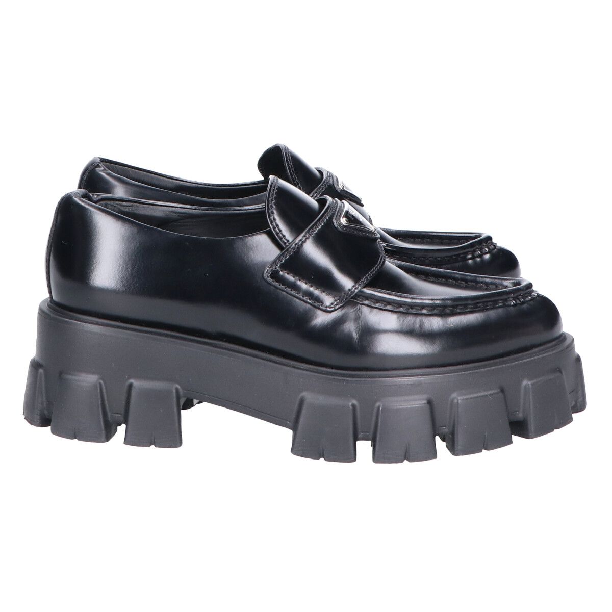 PRADA モノリスローファー 36 PRADA】 モノリス ブラッシュドレザー ローファー (PRADA