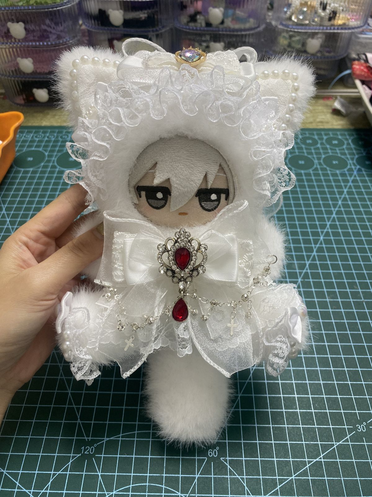 ぬい服 10cm ちびぐるみ おすわり ホワイトデー ウェディングドレス 白