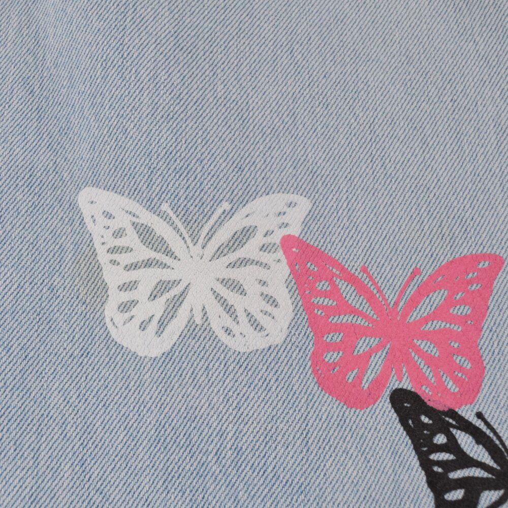 About Dreams アバウトドリームズ Butterfly Denim バタフライペイント リメイクデニムパンツ ブルー