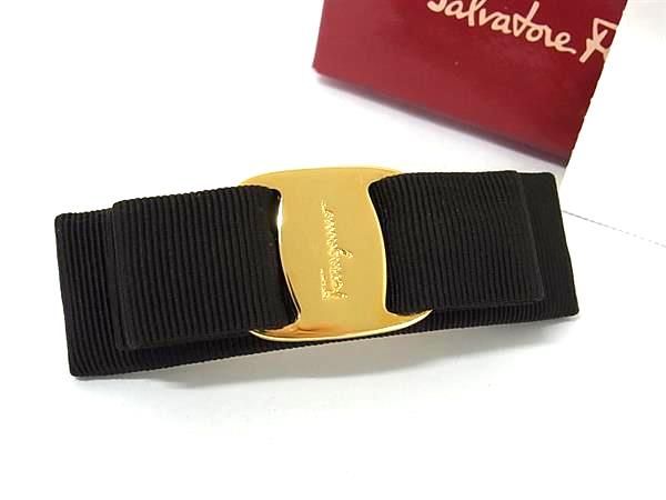 ♥ Salvatore Ferragamo フェラガモ ヴァラリボン キャンバス バレッタ ヘアアクセサリー ダークブラウン系 BP 2865