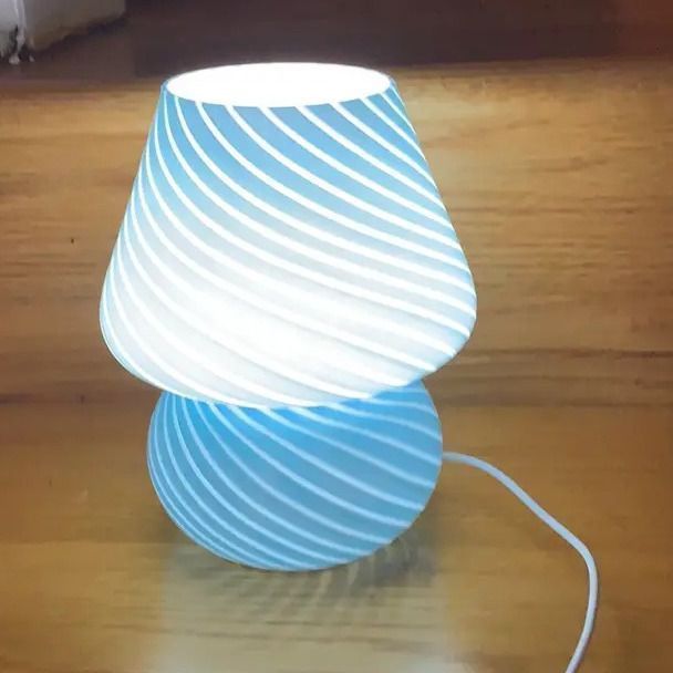 テーブルランプ ランプ ライト キノコ型テーブルランプ 寝室 ベッドサイド リビング キノコ かわいい レトロ 照明 電気スタンド ナイトライト デスクランプ ストライプ ブルー