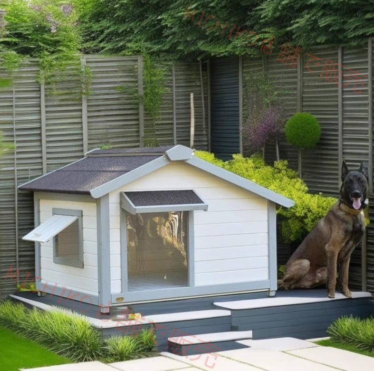 犬小屋 屋外用 木製キャビンスタイル 犬小屋シェルター 開閉 な屋根 取り外し な底 窓 カーテン 足カバー付き 小型犬と中型犬用