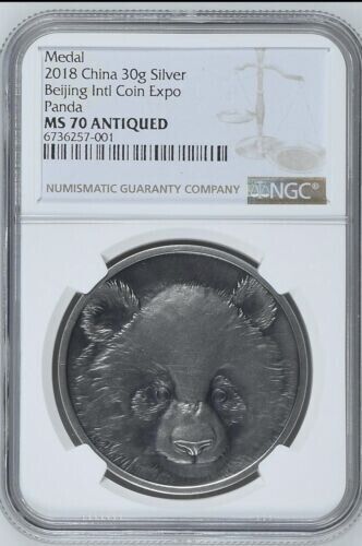 NGC MS70 2018 Beijing Coin Expo Panda Antique Silver Panda medal 30g Pop 100pcs
