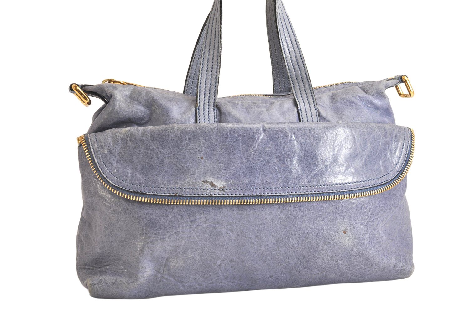 FENDI フェンディ ヴィンテージ ジップ イット 2Way ショルダーハンドバッグ レザー ブルー 2986N