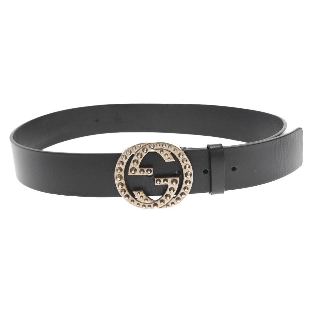 GUCCI (グッチ) スタッズ ロゴ バックル レザー ベルト ブラック