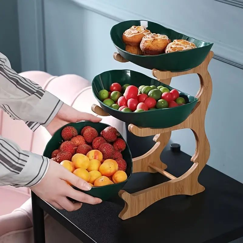 新しい未使用 2/3段木製フルーツスタンド1個、2/3段木製フルーツ