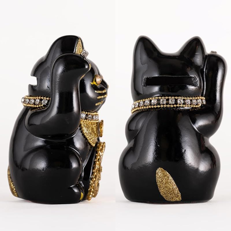 ご縁猫 ミリオネアキャット S-SIZE 黒 Black 右手あげ 陶器＿lucky cat 招き猫 まねき猫 縁起 風水 置物 賽銭箱 ml_S黒 NEXPOTALLINN_EU