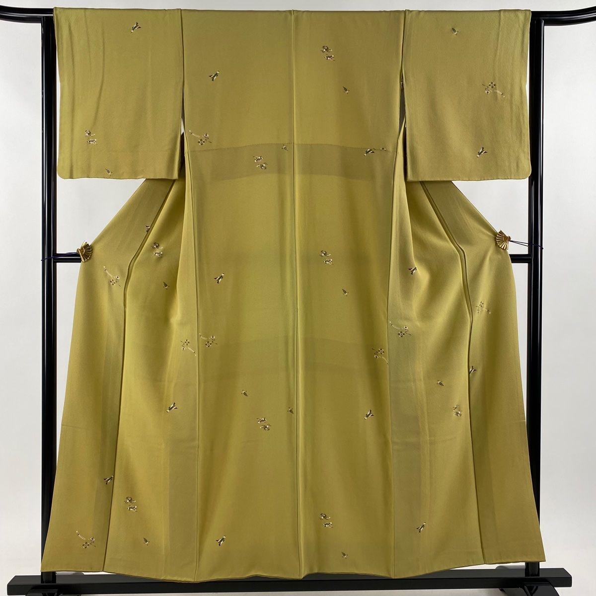 小紋 身丈153.5cm 裄丈62cm S 袷 小槌 駒 金彩 ぼかし 黄土色 正絹 秀品