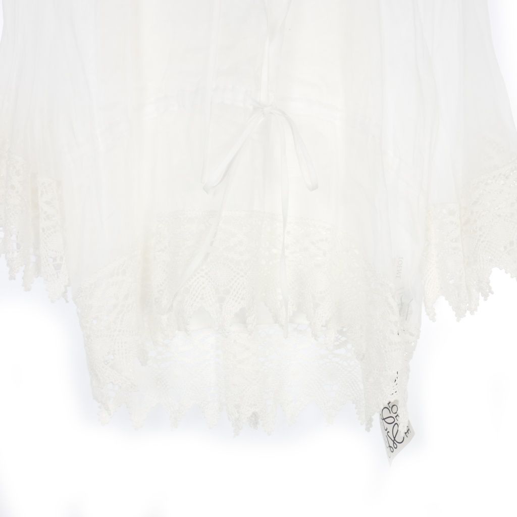ロエベ LOEWE Paula's Ibiza Macrame Top マクラメレース コットンオーガンジー ブラウス チュニック シースルー 32 白 ホワイト ロエベ LOEWE Paula's Ibiza Macrame Top マクラメレース