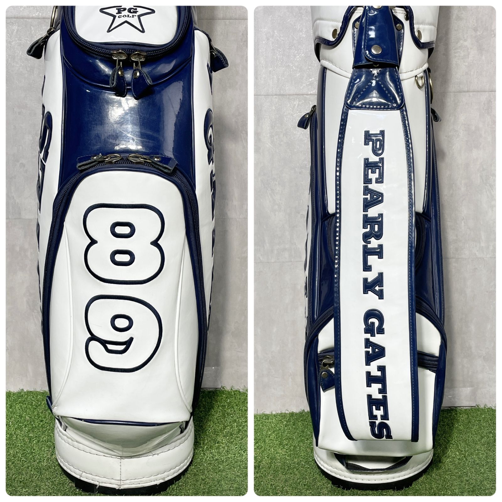 PEARLY GATES パーリーゲイツ キャディバッグ ゴルフバッグ エナメル スマイル ホワイト モデル キャディーバッグ 9.5型 約4.6 kg 46インチ対応