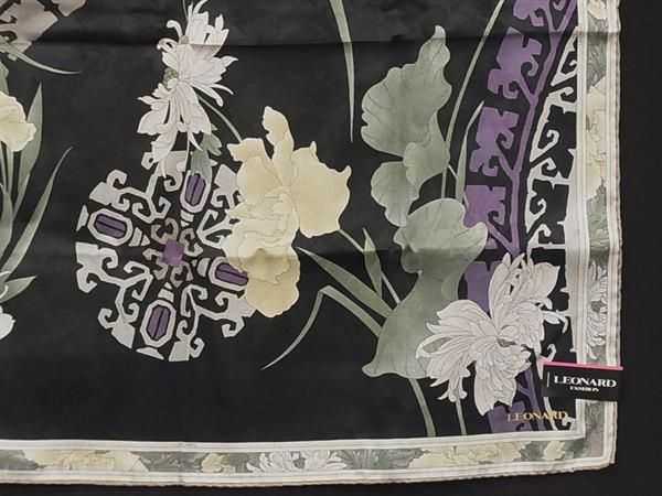 か13未使用保管品 レオナール シフォン ストール 花柄　シルク100 □美品□ LEONARD レオナール シルク×コットン フラワー 花柄