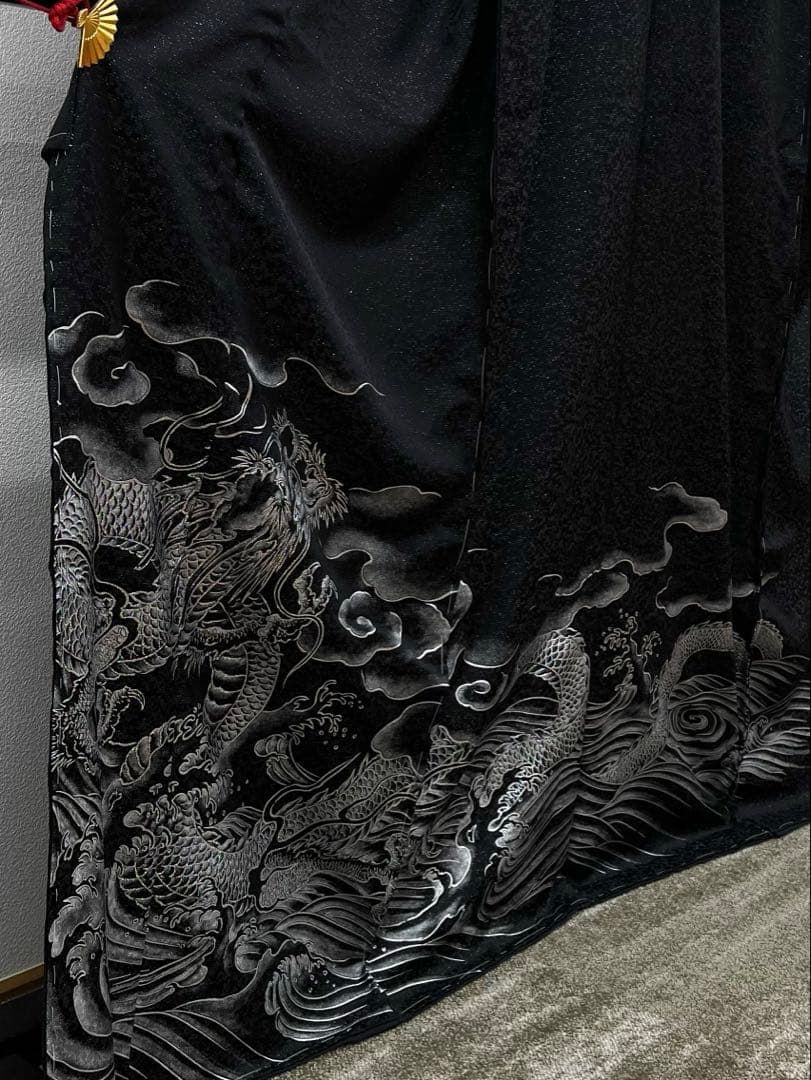 訪問着 未仕立て品 仮絵羽 銀通し 龍 正絹 八掛付き 大衆演劇 舞台衣装