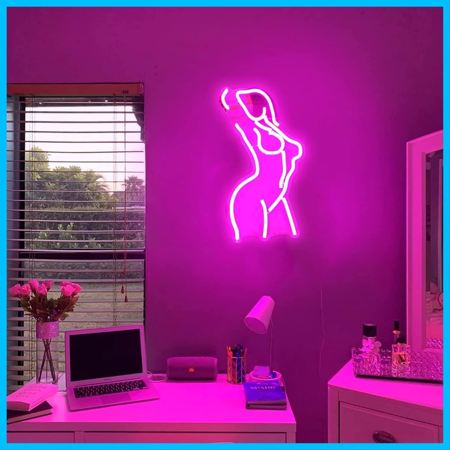ウォールデコレーションサイン LEDネオンサイン 部屋インテリアライト レディネオンライト ベッドルーム 調光 バー レディネオンサイン クラブパーティーウォールアートデコレーションネオン管 15.7X8.9インチ ピンク MARWIL-DEMENAGEMENTS_CH