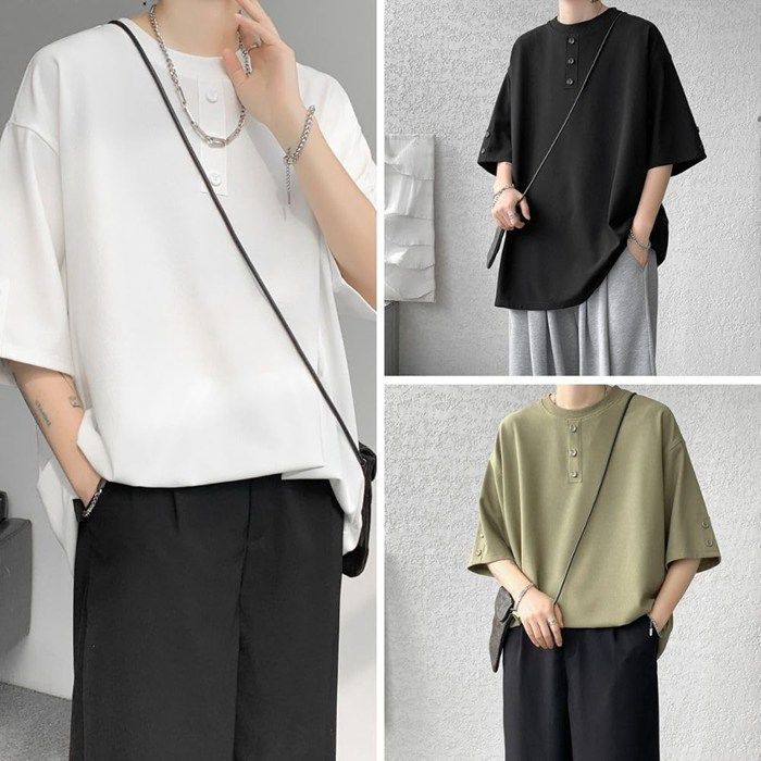 夏服 メンズ シャツ 半袖 シャツ ゆったり おおきい サイズ ビッグ 五分袖 涼しい 無地 人気 カジュアル ファッション 丸襟 柔らかい肌触り 快適 ストリート 夏用YRDA705