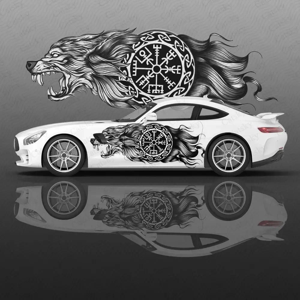 トーテムウルフ車体ステッカー アニメイタシャビニールラップ 車のサイドデカール ステッカーカーデコレーション ステッカーカープロテクティブフィルム 自動車アクセサリー