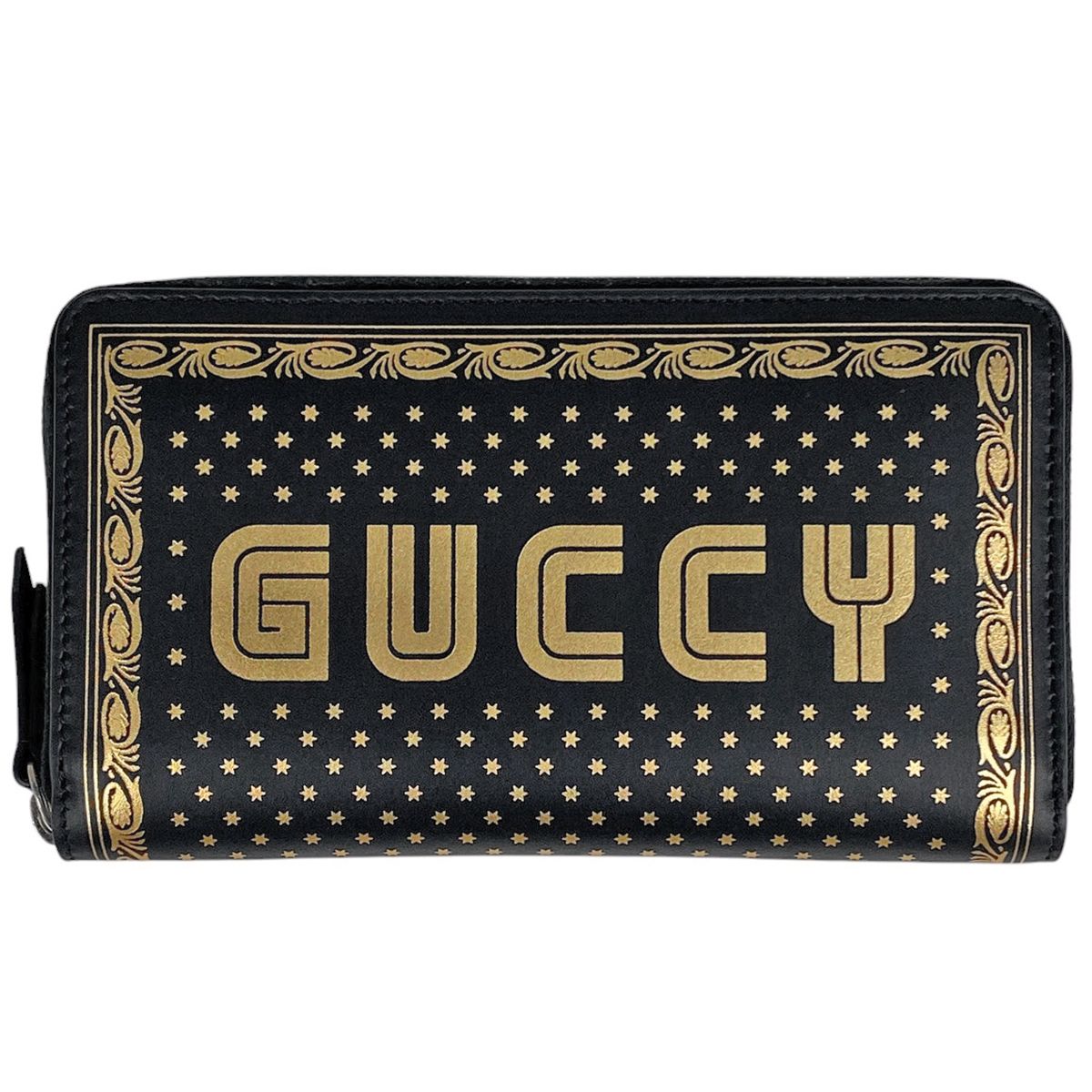 グッチ GUCCI ロゴ ラウンドファスナー 長財布 SEGAコラボ 長財布 レザー ブラック ゴールド 510488 レディース