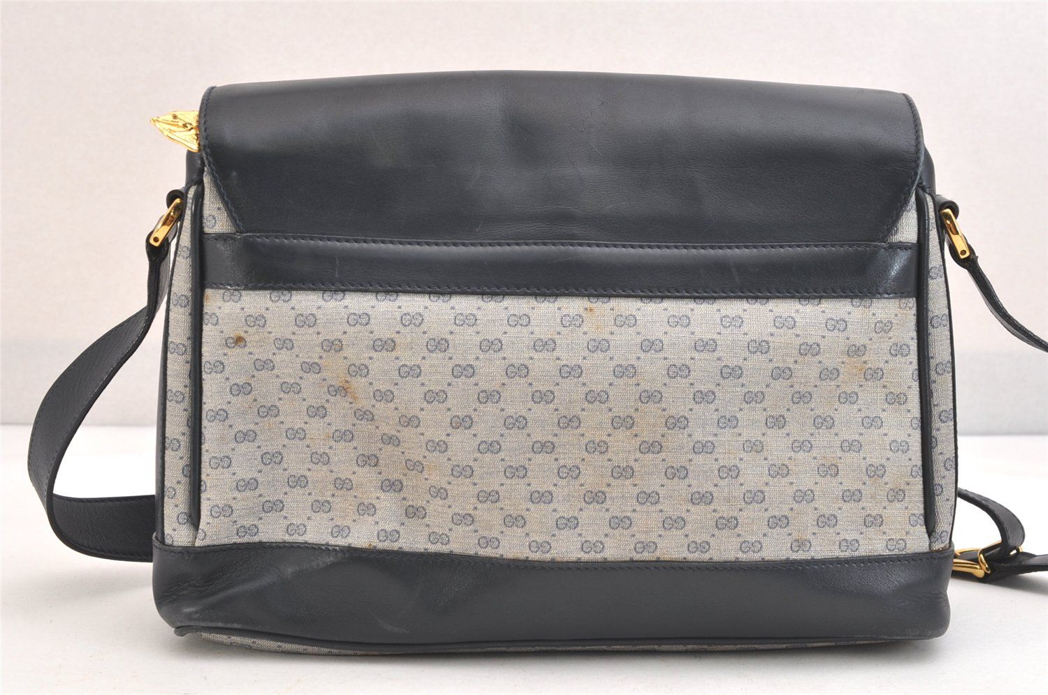 GUCCI グッチ ヴィンテージ マイクロGG ピーブイシー レザー ショルダーバッグ ネイビーブルー ジャンク 2458N DECORATOM_COM_BR