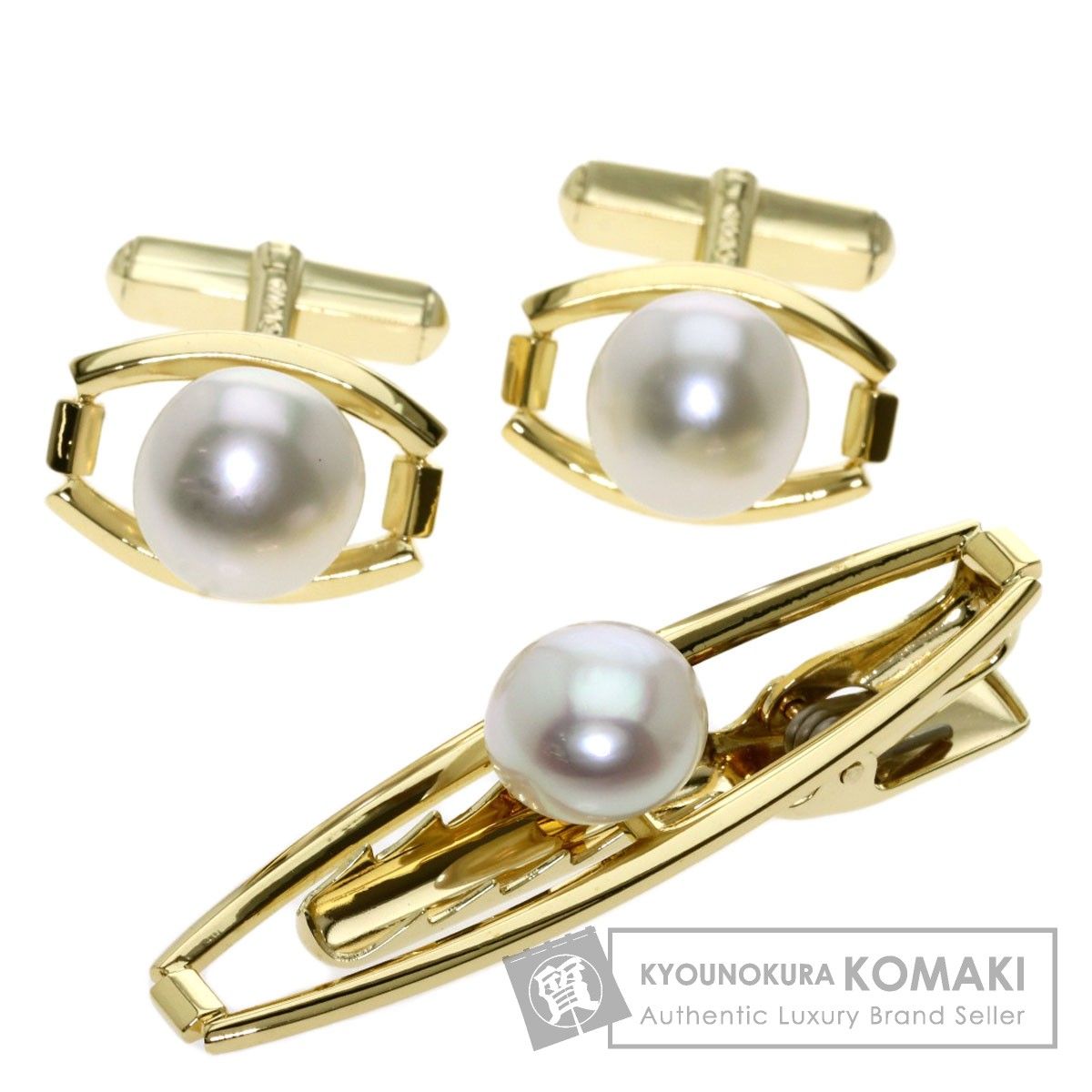 MIKIMOTO ミキモト アコヤパール 真珠 カフスセット タイピン K18YG