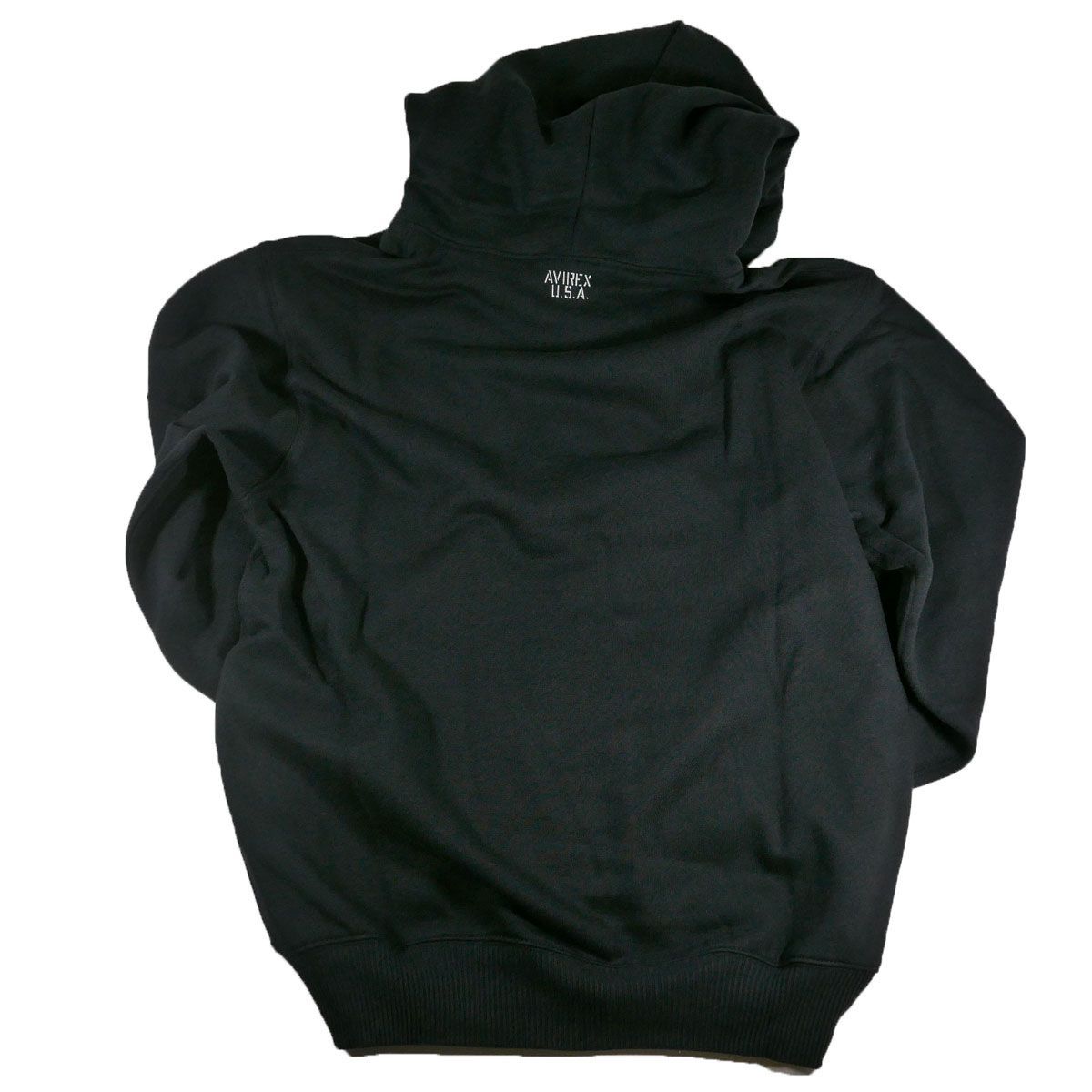 AVIREXワッペンロゴフルジップスウェットパーカー 黒 裏起毛 M L XL2XL 