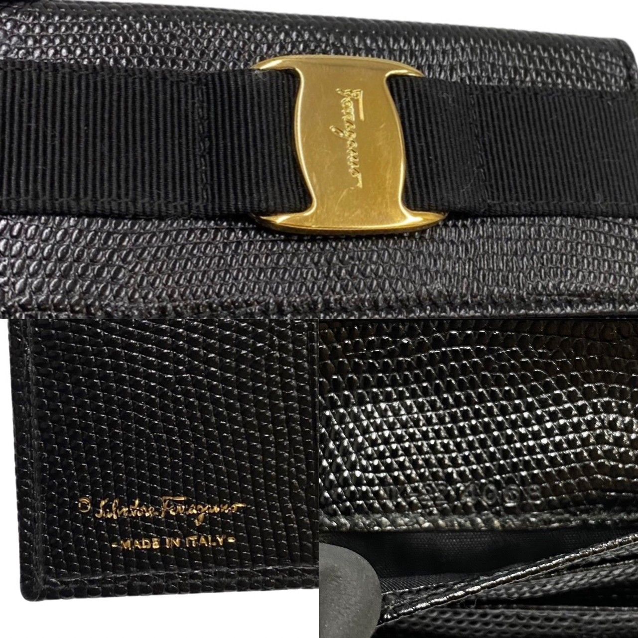 極 美品 Salvatore Ferragamo フェラガモ ヴァラリボン 金具 レザー 本