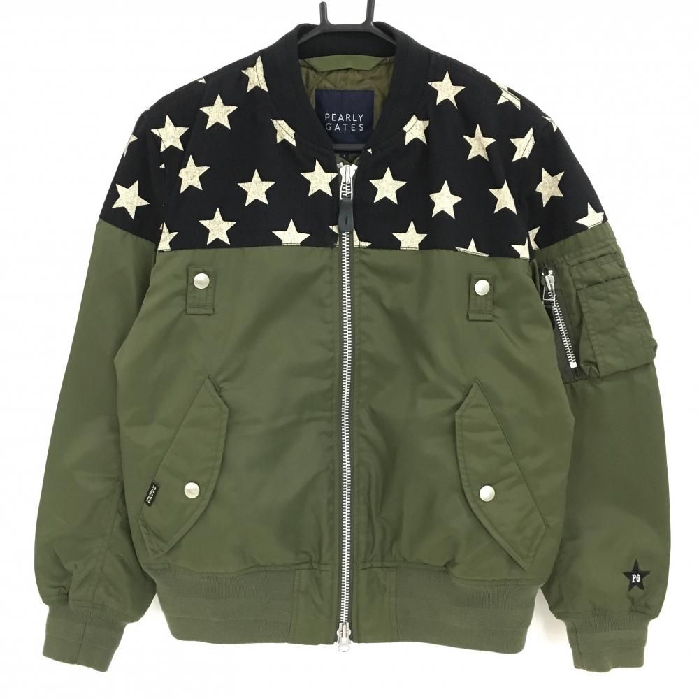パーリーゲイツ 中綿ブルゾン カーキ×黒 上部星柄 MA1 レディース 1 M ゴルフウェア PEARLY GATES