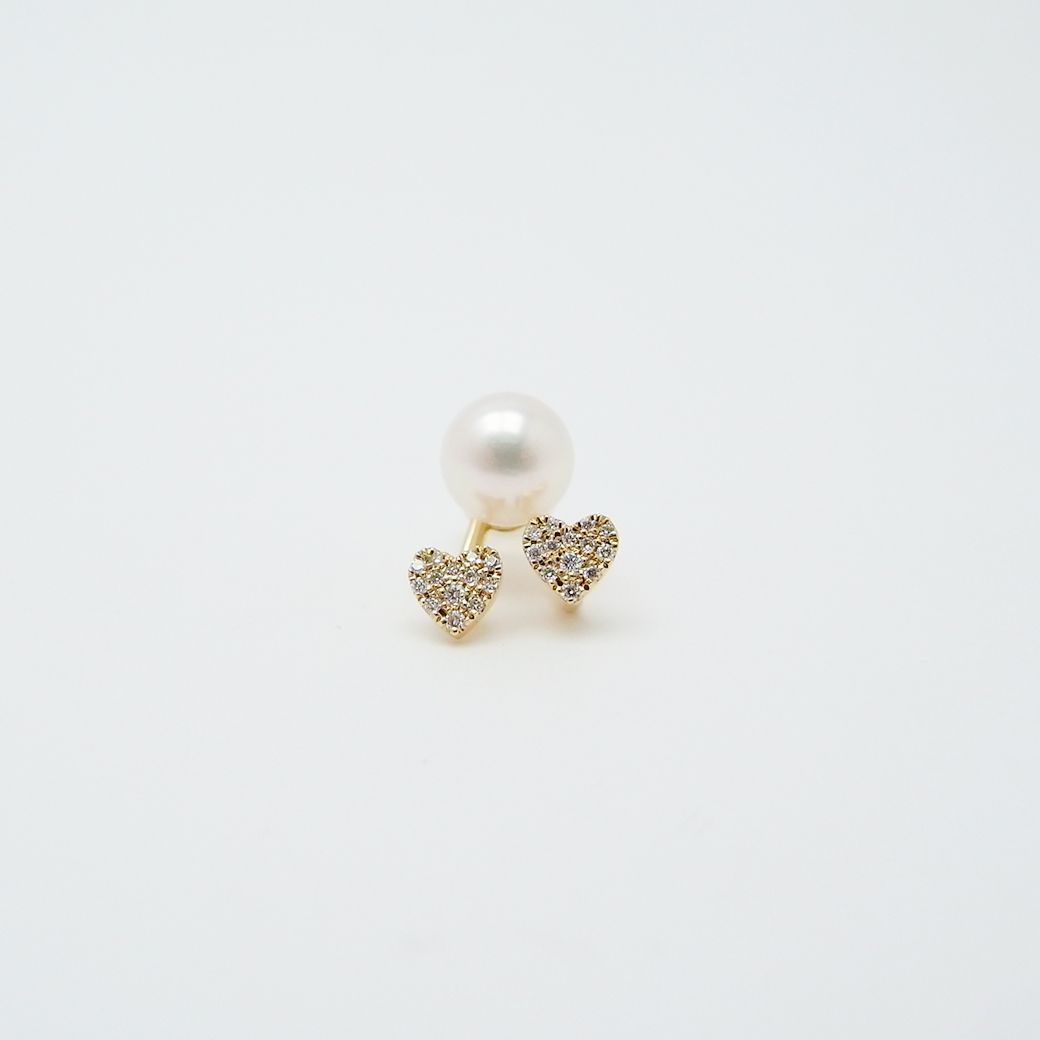 アーカー ハート パヴェ デュオ ピアス シングルピアス アコヤパール ダイヤモンド 6.3mm 0.07ct K18YG SAランク