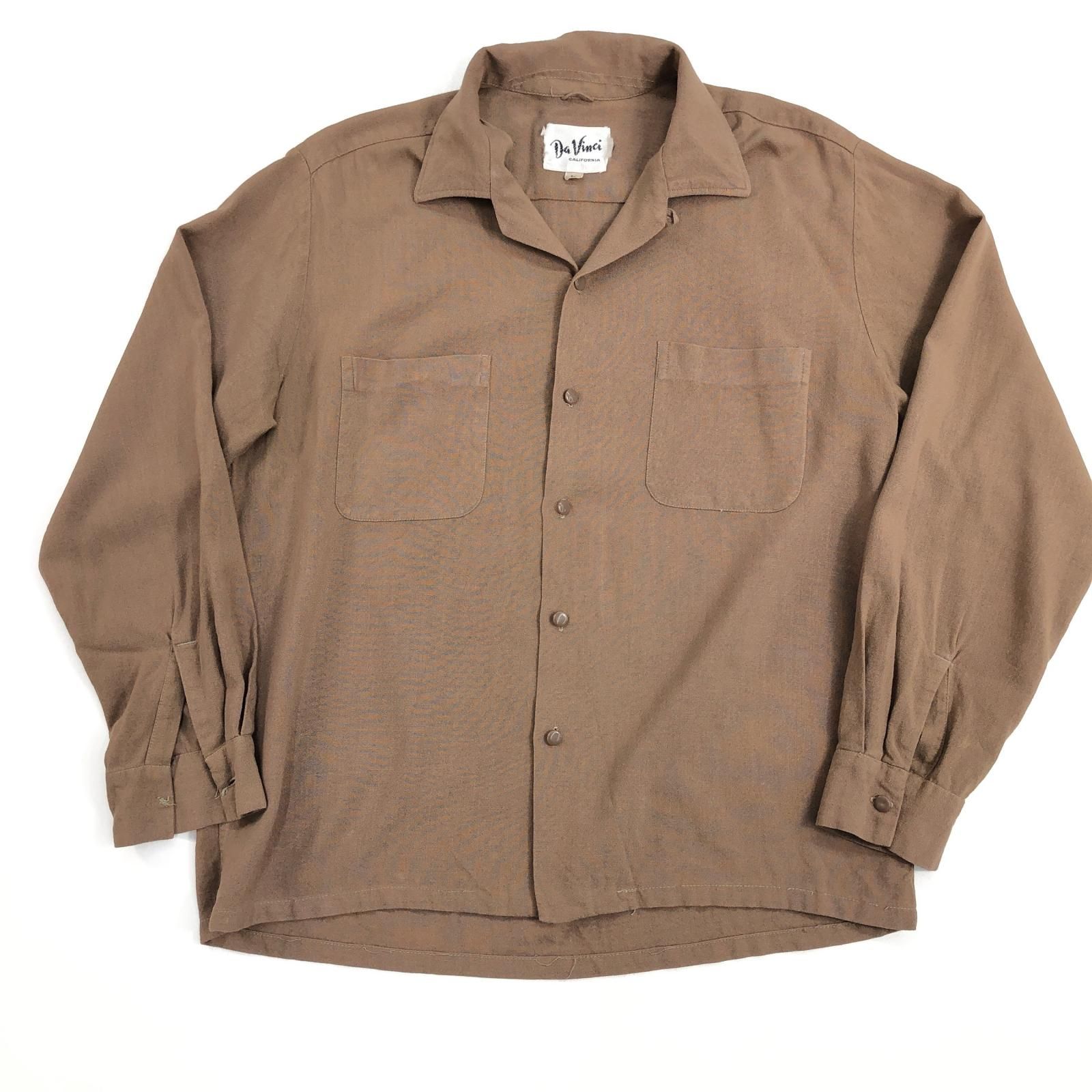 50s Da Vinci 長袖シャツ オープンカラー 開襟 レーヨン ギャバ 50s Da