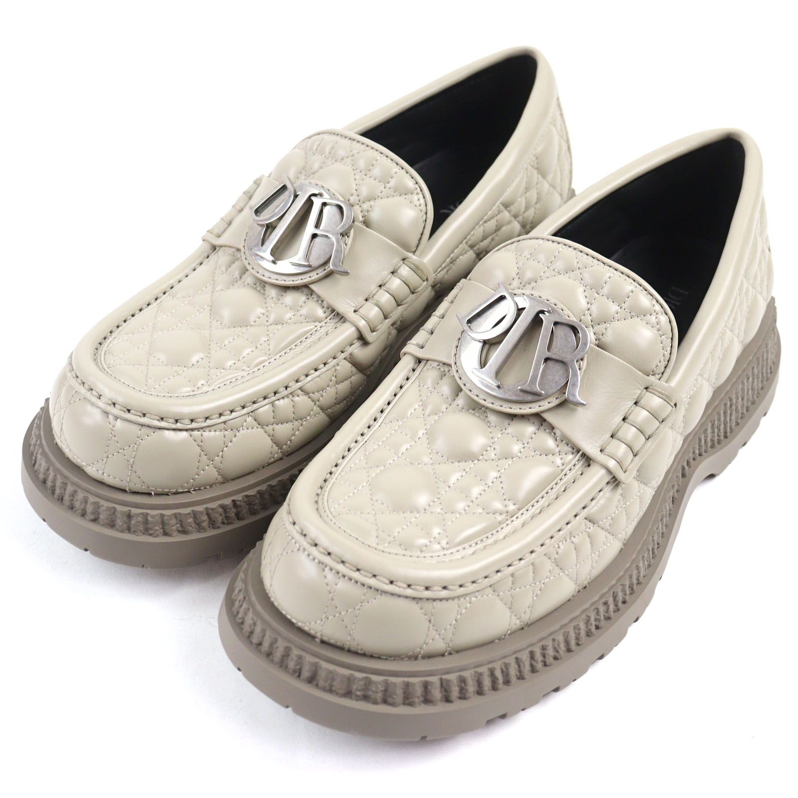 ○DIOR ディオール オム 24SS 3LO143ZZP Buffalo Loafer Cannage Leather レザー ロゴプレート キルティング チャンキーソール スリッポン ローファー ベージュ系 43 保存袋付き イタリア製 メンズ