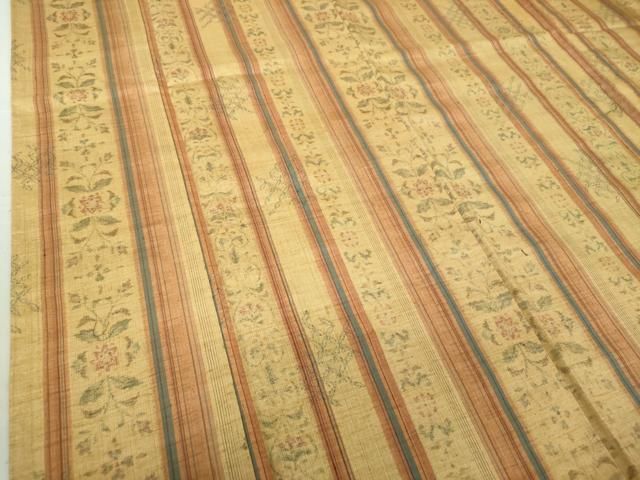 平和屋着物○小千谷 本真綿紬 草花間道 反端付き 正絹 逸品 未使用  