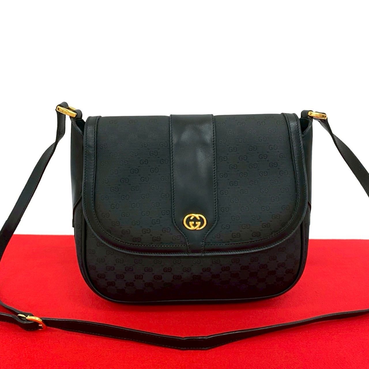 極 美品 GUCCI グッチ オールドグッチ マイクロGG ロゴ 柄 レザー 本革 
