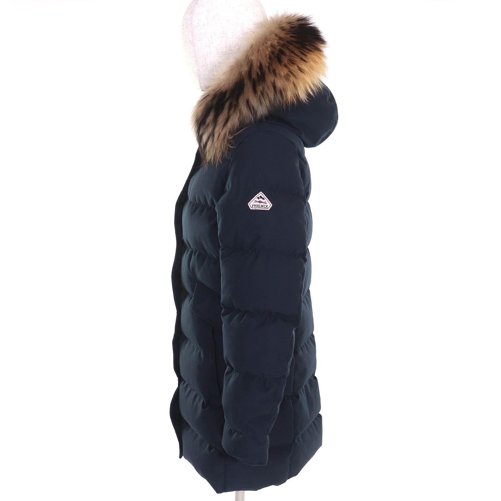 PYRENEX ダウンコート 36 ネイビー リアルファー付 極美品