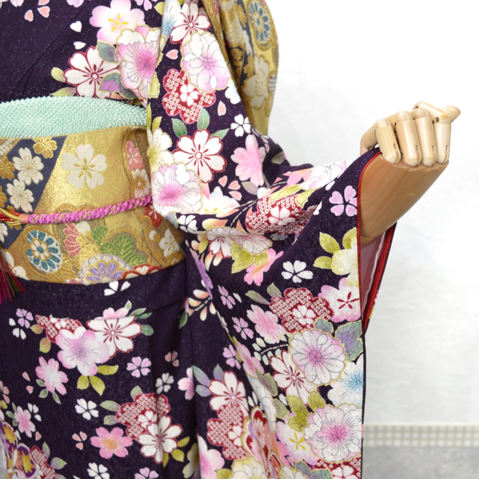 美品》正絹 振袖フルセット Mサイズ 成人式 辻が花風 濃紫 上品 豪華