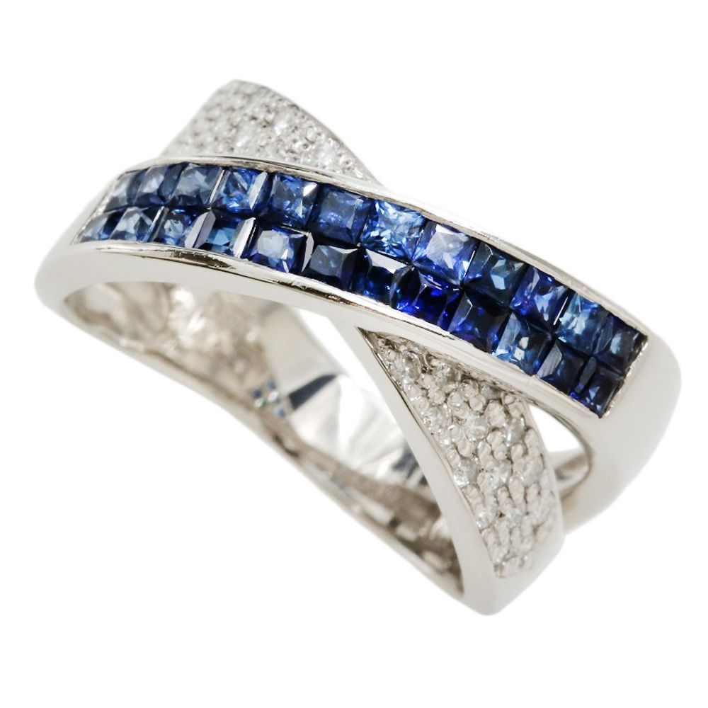 本物保証】 鑑付 新品同様 リング 約9.3g Pt900 メレブルーサファイア  