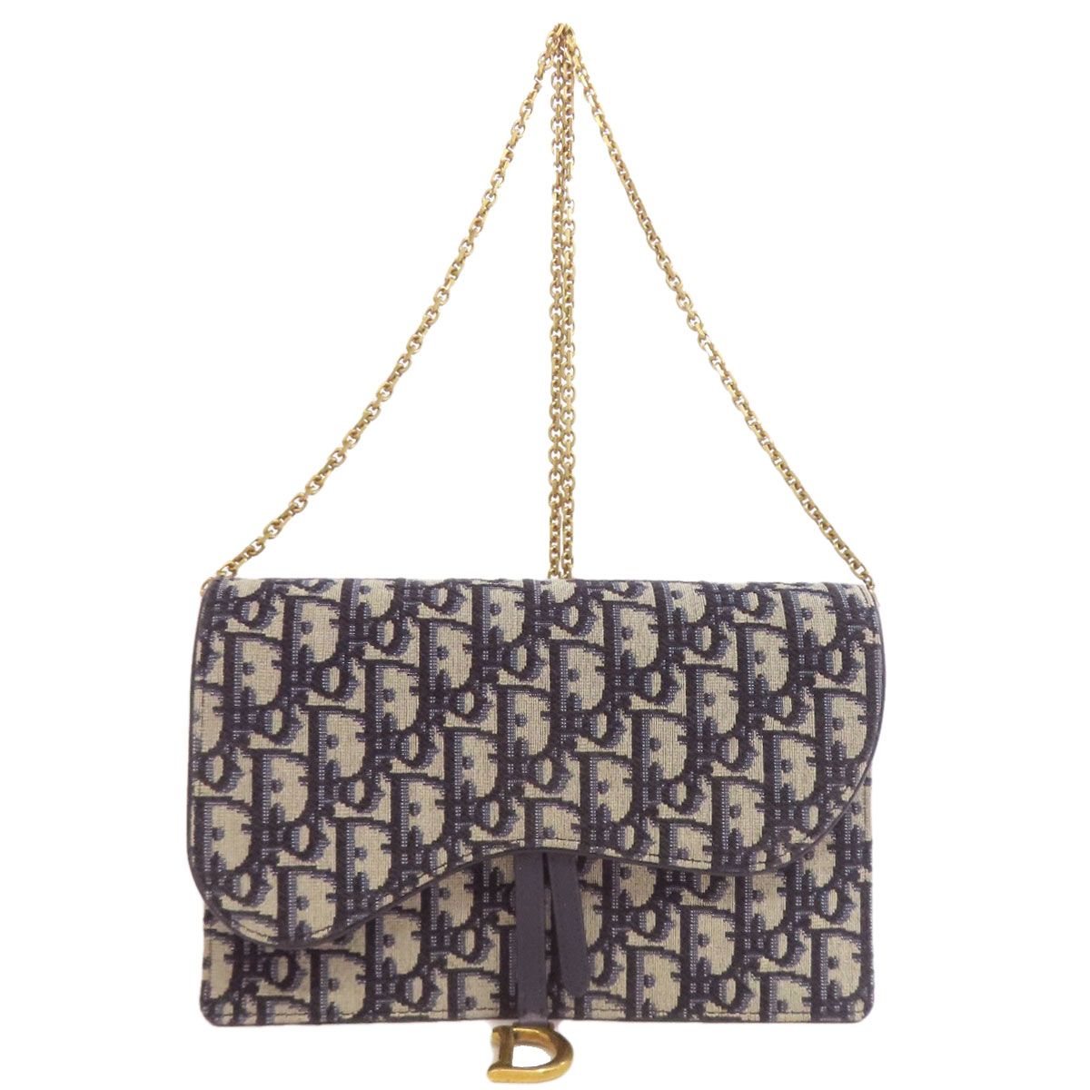 CHRISTIAN DIOR クリスチャンディオール チェーンウォレット トロッター柄 長財布 小銭入れあり キャンバス レディース