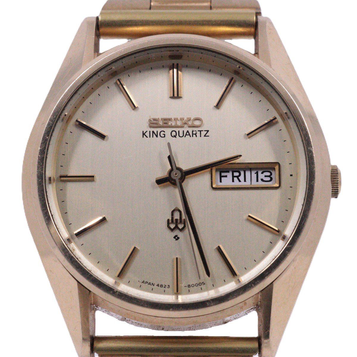 SEIKO セイコー キングクォーツ メンズ 腕時計 デイデイト CAP GOLD ゴールド文字盤 社外ベルト 4823-8000【いおき質店】