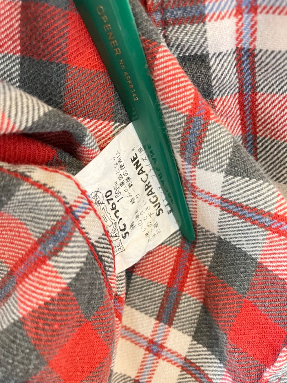 SUGAR CANE シュガーケーン オープンカラー スナップボタン シャツブルゾン シャツジャケット チェックシャツ  レッド 淡赤 Mサイズ