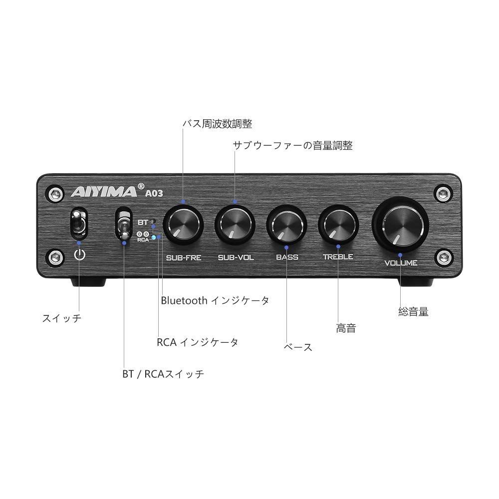 AIYIMA A03 TPA3116サブウーファーBluetoothアンプHiFi TPA3116D2 2.1チャンネルデジタルオーディオアンプ50W 2 100W DC12-24V