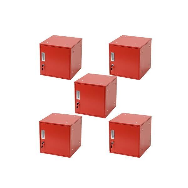 スチールロッカー キューブ型 連結 5個セット 5人用 鍵付き UVカット キューブボックス 収納ボックス sy23al15p レッド