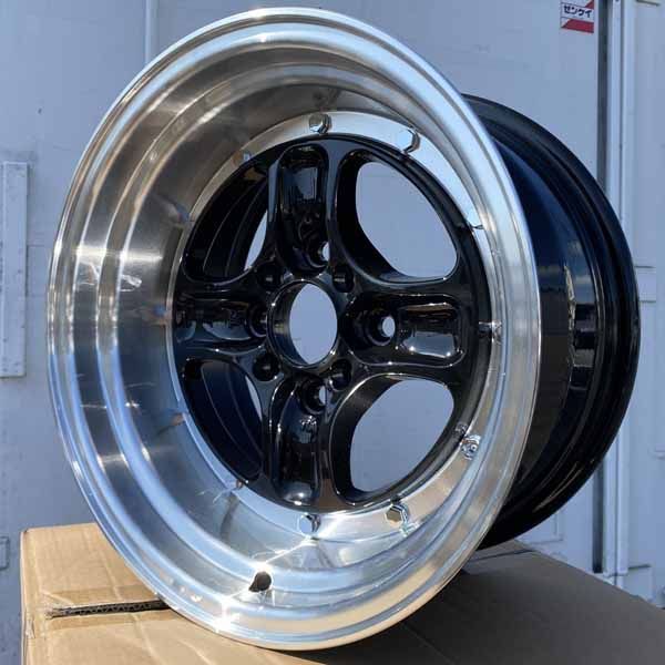 15インチ 数量 商品 ホイール4本セット 15×8J ±0 PCD 100 114.3 4穴 深リム 4本スポーク 旧車 スポーツカー ドリ車 ローダウン など カスタムサイズ ブラック 黒 艶