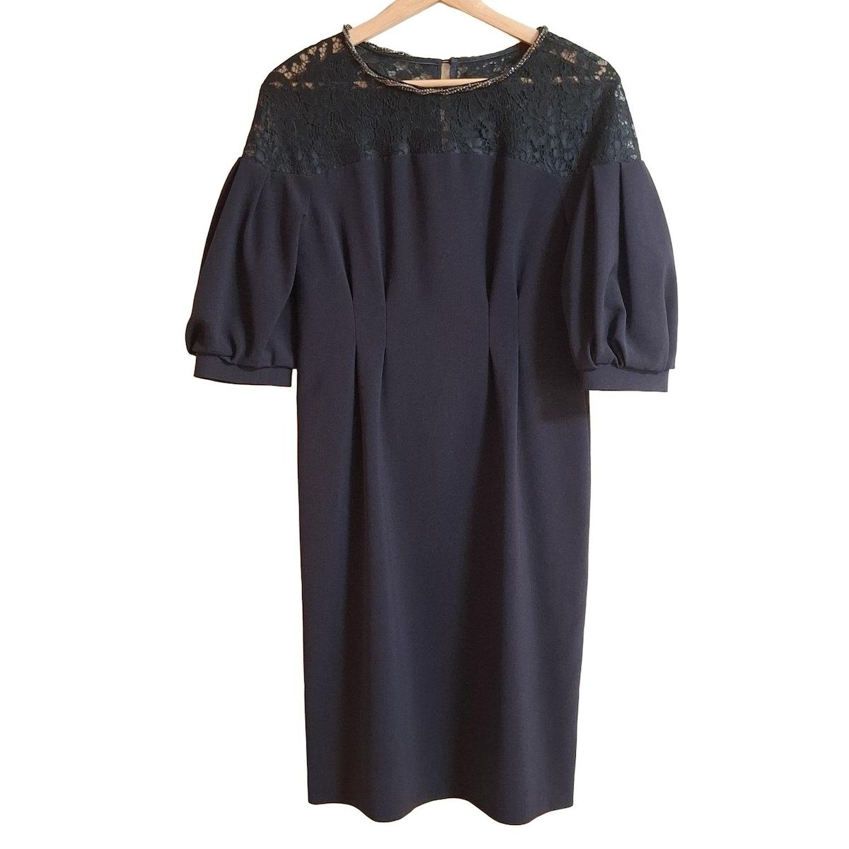 Diagram GRACE CONTINENTAL ダイアグラム ワンピース サイズ36 S レディース - 黒 半袖|ひざ丈|ビジュー|レース|異素材切替