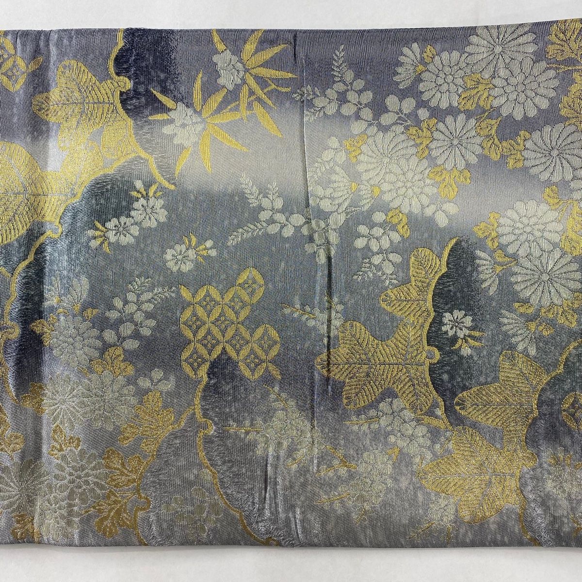 袋帯 美品 秀品 草花 雪輪 箔 灰色 六通 正絹 【中古】 - メルカリ