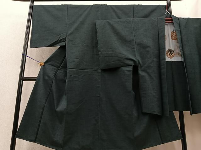 平和屋着物□男性 紬 アンサンブル 色無地 錆鉄御納戸色 正絹
