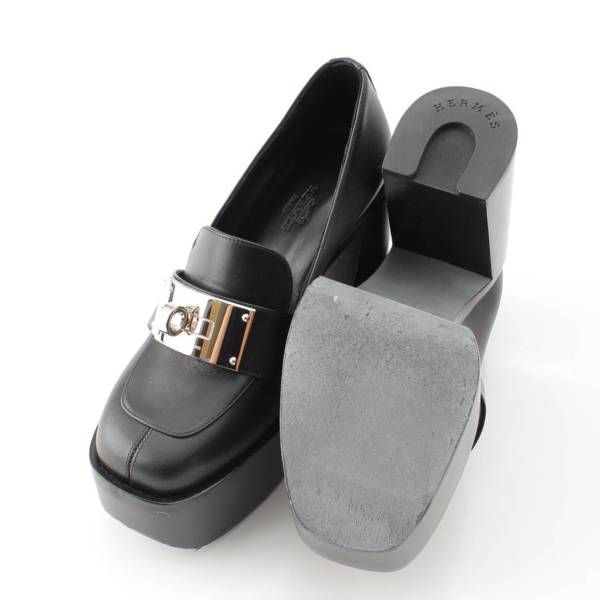 エルメス ブラック ローファー シルバー金具 37 1/2 美品 HERMES