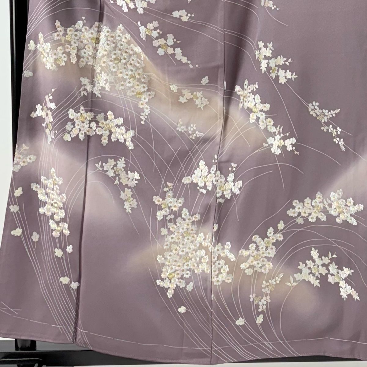 訪問着 身丈160cm 裄丈63.5cm S 袷 草花 金糸 刺繍 灰紫 正絹