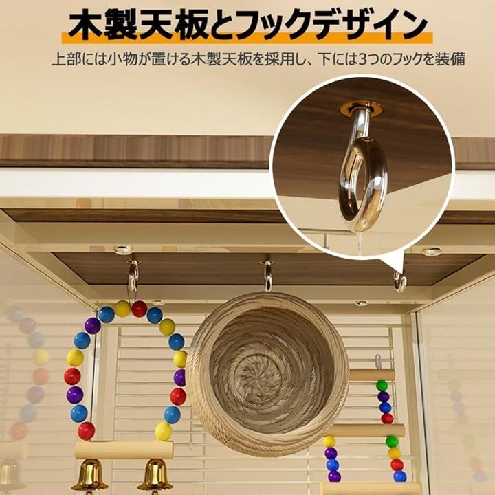 QD-WST 鳥かご 鳥ケージ バードケージ インコ ガラス 透明 33.8x36.3x61.5cm 鳥小屋 エサ入れ付き 自在キャスター トレイ付き セキセイ 文鳥 カーキ STEELWINDOWSANDDOORS_COM