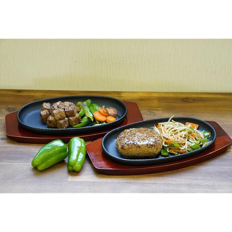 ステーキ皿 柄付20cm 鉄板10枚、木板9枚 鉄・木］小判型ステーキ