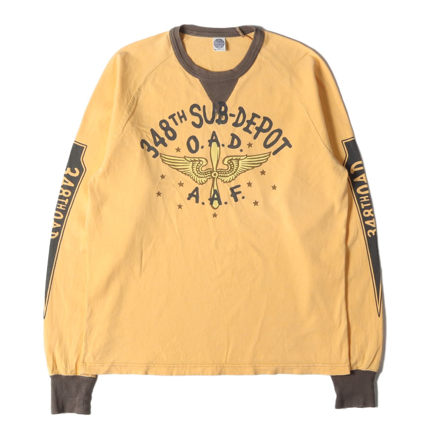 TOYS McCOY トイズマッコイ Tシャツ サイズ:L U.S.ARMY AIR FORCE ミリタリー 前V ロングスリーブTシャツ イエロー カーキ トップス カットソー 長袖【メンズ】