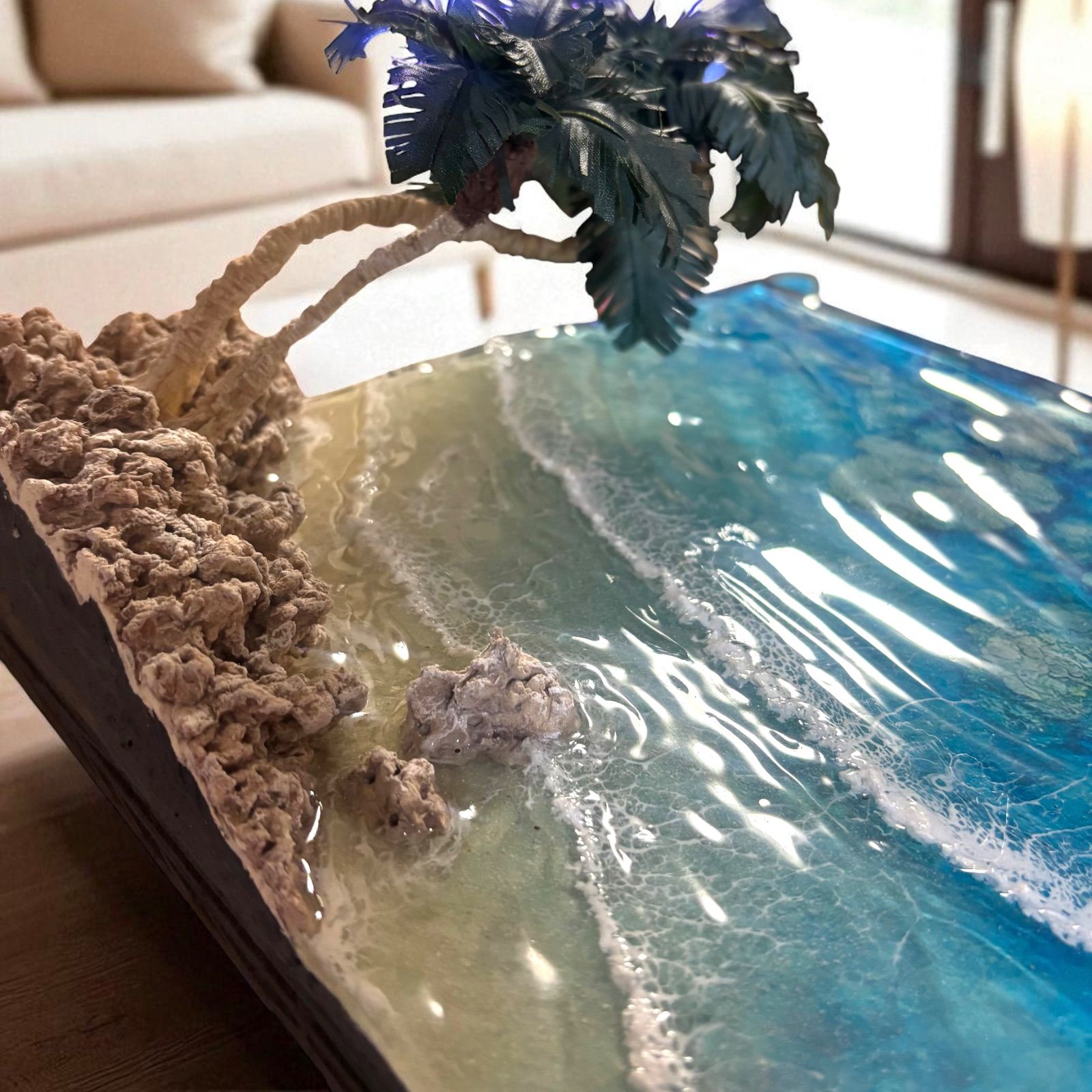 傾斜厚盛りボード ヤシの木> 超立体 沖縄の海 レジンアート