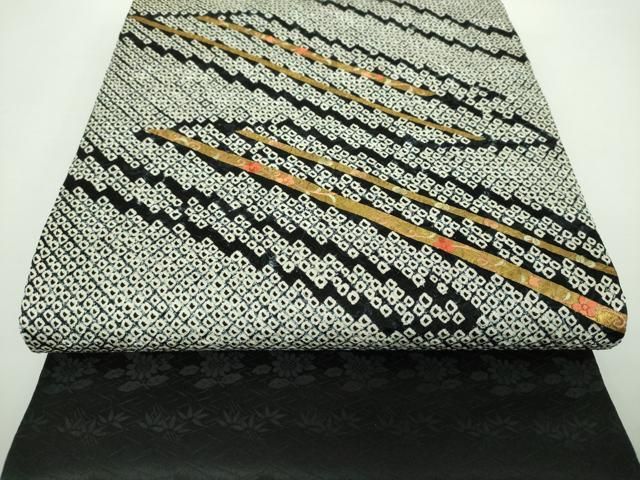 平和屋着物●九寸名古屋帯　作家物　幾何学文様　黒地　正絹　逸品　DAAZ0938ps 平和屋着物○九寸名古屋帯 作家物 幾何学文様 黒地 正絹 逸品